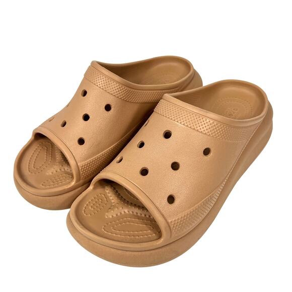 Crocs Classic Crush Platform Slides Sandals M8/W10 Cork Lt. Brown Chunky Shoes - Picture 1 of 10